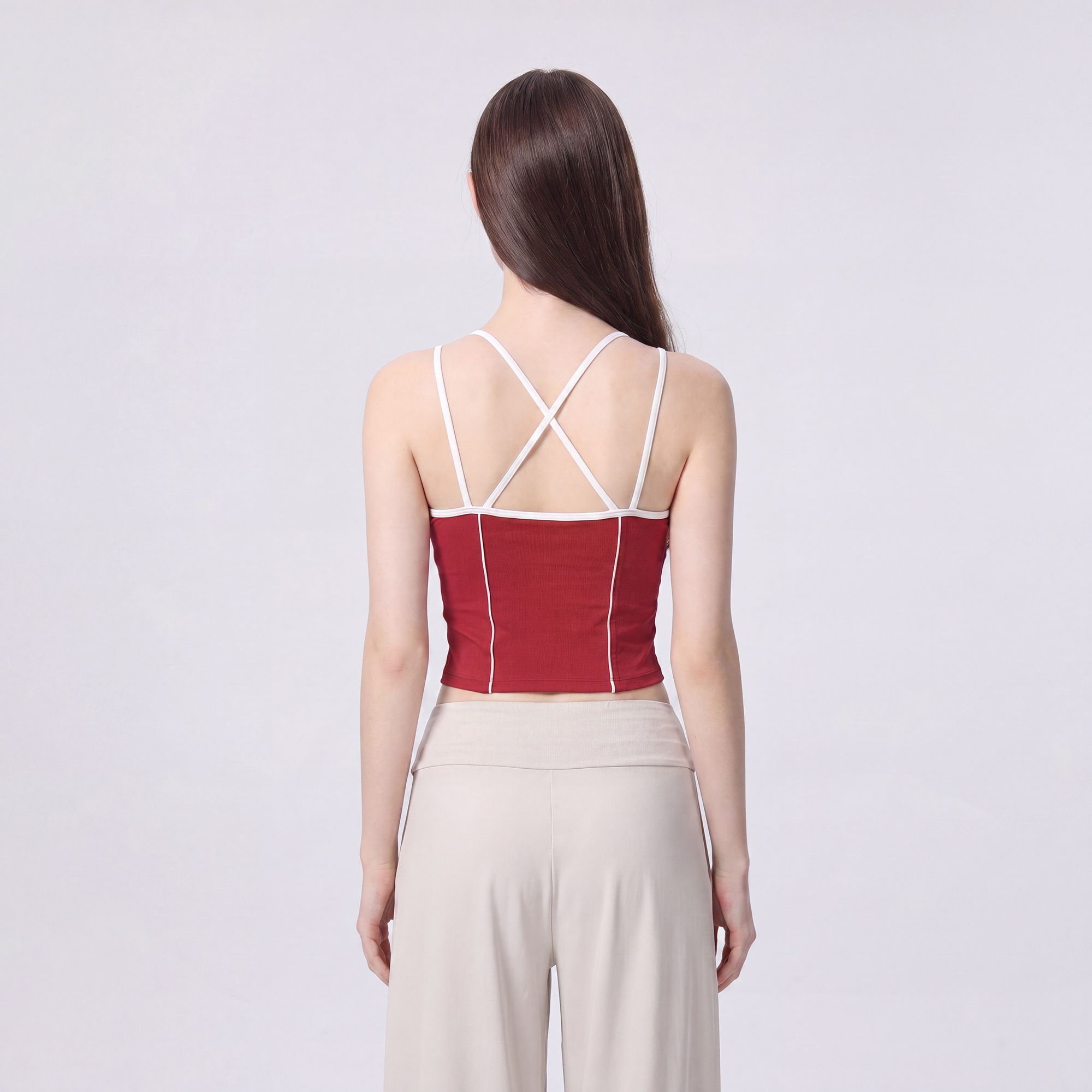 Contrast Trim Double Strap Cropped Cami Tank Top with Fitted Light Support Activewear Design