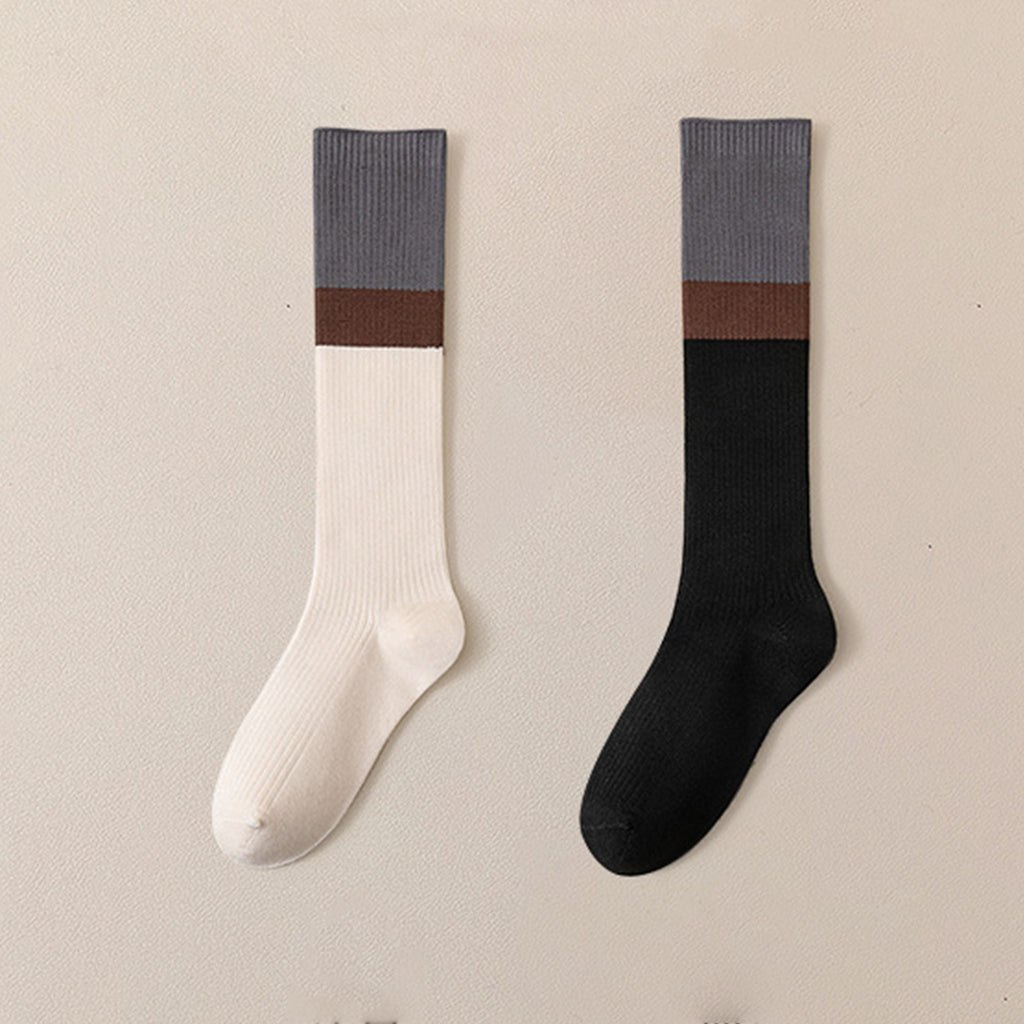 Anna-Kaci 2-Pair Colorblock Knee-High Ribbed Socks with Stretch Fit Design