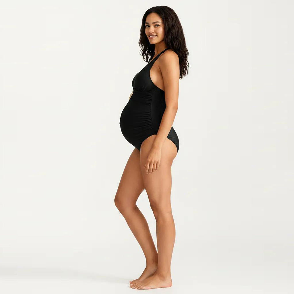 Anna-Kaci Swim Women's Maternity Halter Neck Starfish Detail Cover-Up Dress with Side Slit