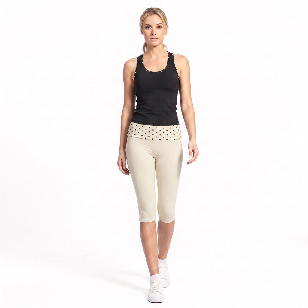 Polka Dot Foldover Waist Capri Leggings Fitted Cropped Yoga Pants for Gym Workouts Dance