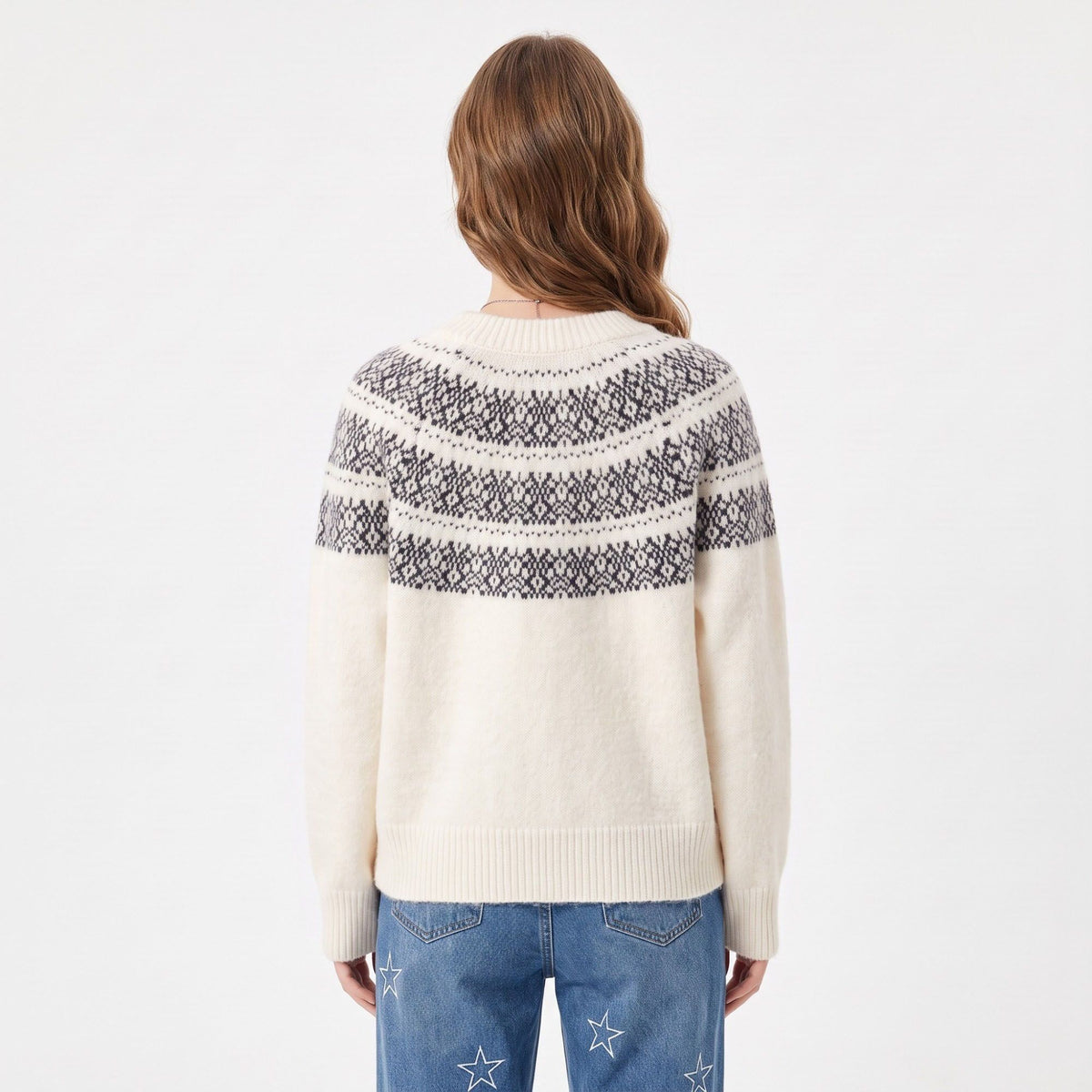 Fair Isle Button Front Crew Neck Cardigan