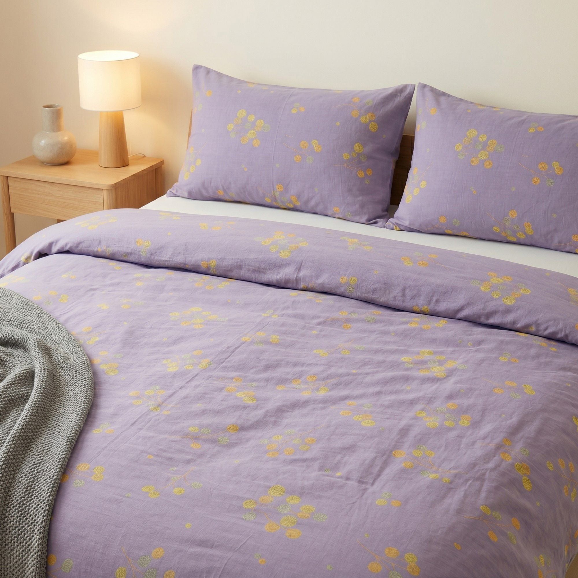 3-Piece Cotton Bedding Set with Duvet Cover and Pillowcases Soft Washed Fabric Botanical Print Design