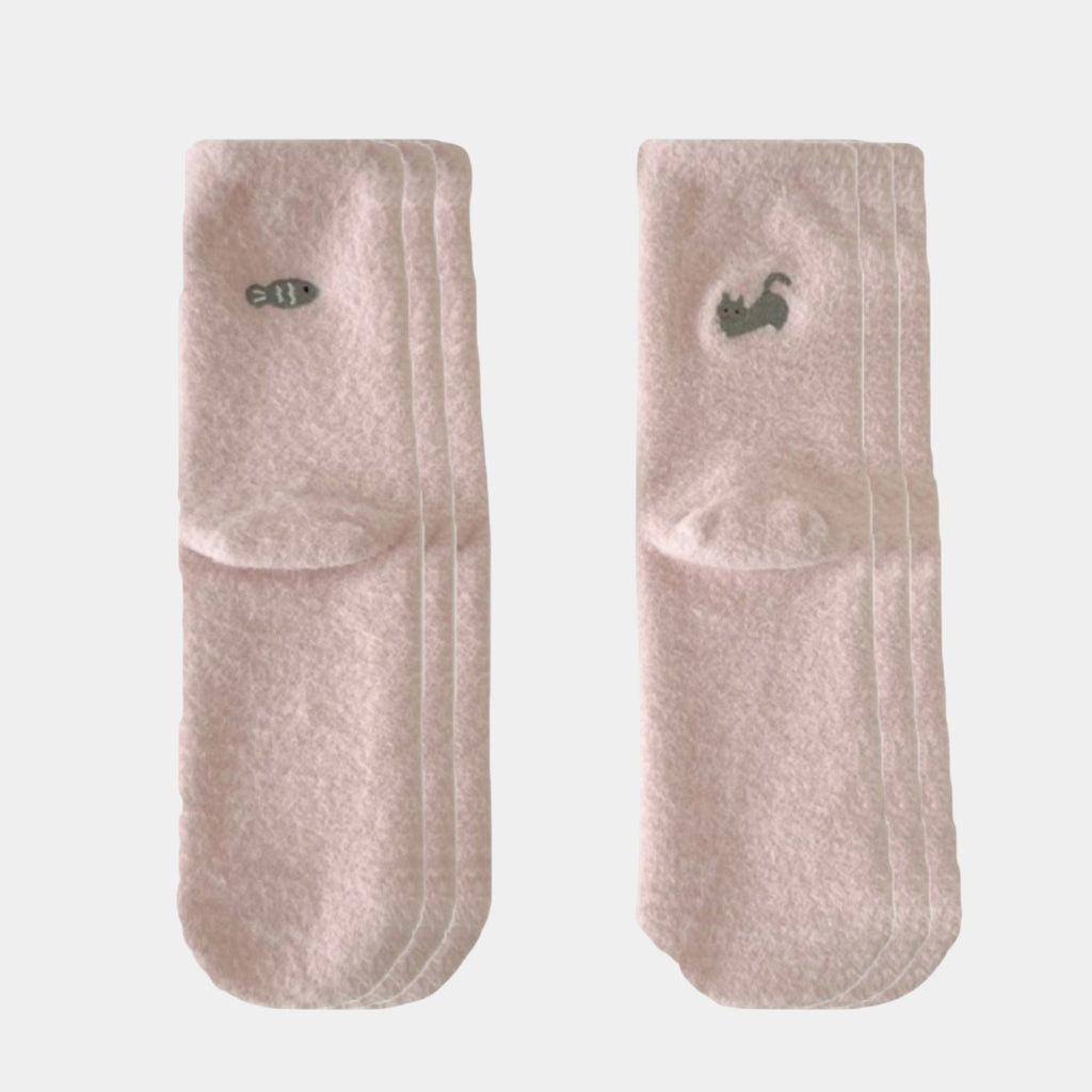 Anna-Kaci Women's 3-Pair Fuzzy Crew Sock Set with Cute Embroidery US 5¨C10