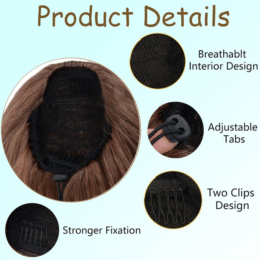 12-Inch Yaki Straight Ponytail Extension Fluffy Thick Drawstring Synthetic Hairpiece with Adjustable Clips for Women
