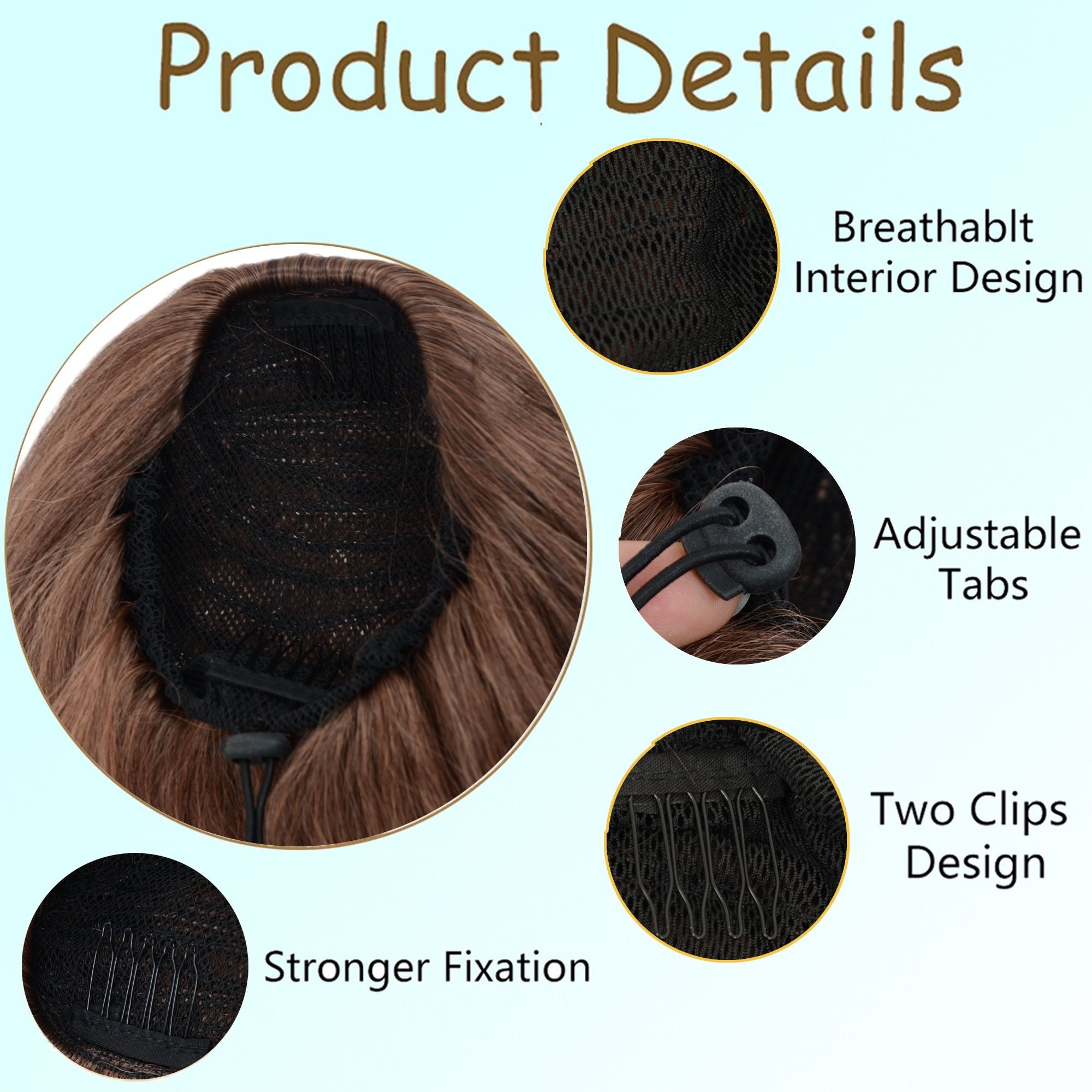 12-Inch Yaki Straight Ponytail Extension Fluffy Thick Drawstring Synthetic Hairpiece with Adjustable Clips for Women