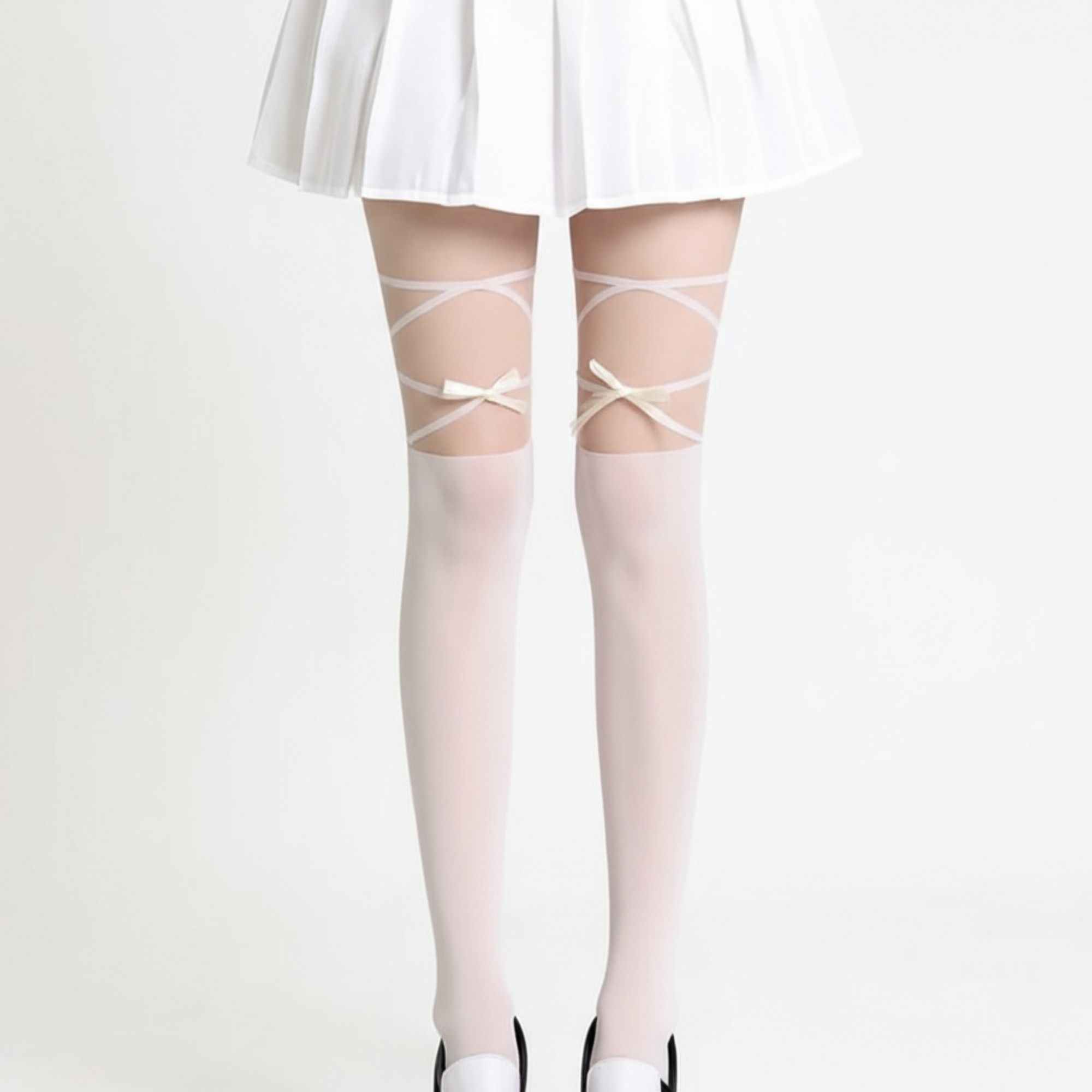 Anna-Kaci Women's Sheer Tights with Crisscross Lace-Up Detail and Opaque Lower Leg Design
