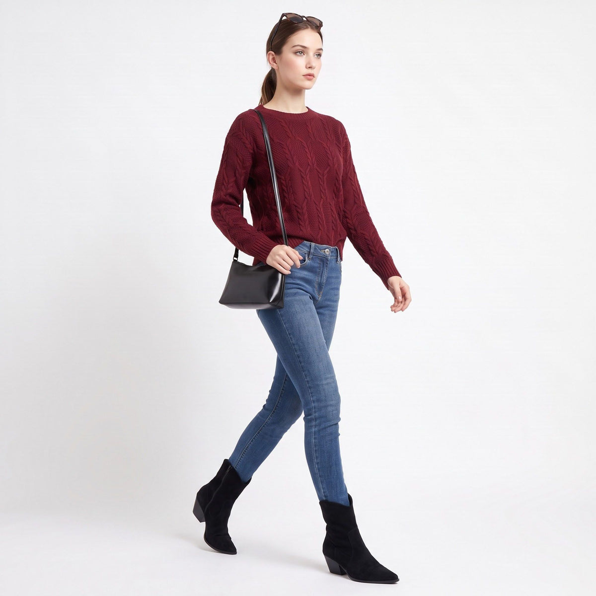 Cable Knit Crewneck Pullover Sweater