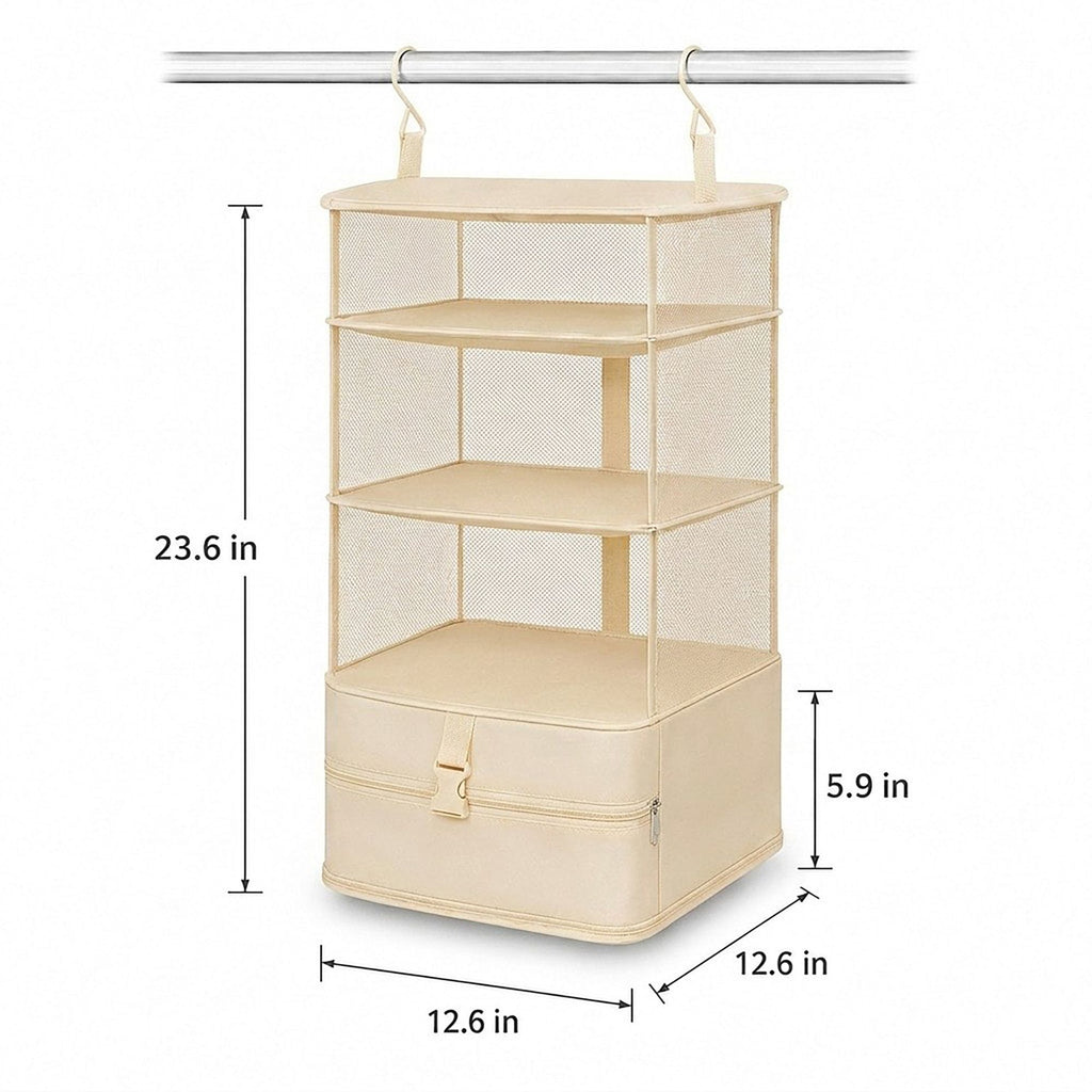 3 Shelf Hanging Closet Organizer with Zipper Storage Compartment and Hooks