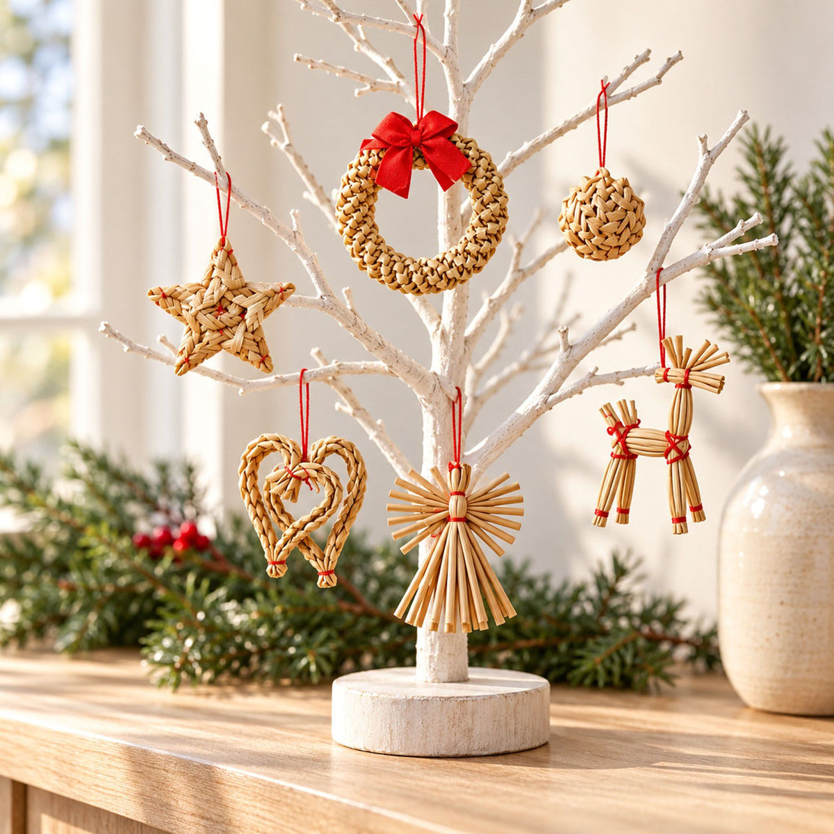 56ct Straw Christmas Tree Ornaments Assorted Holiday Decorations Gift