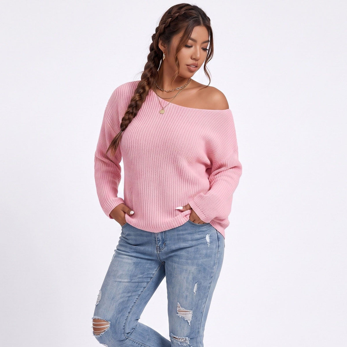 Plus Size Scoop Neck Relaxed Fit Knit Sweater