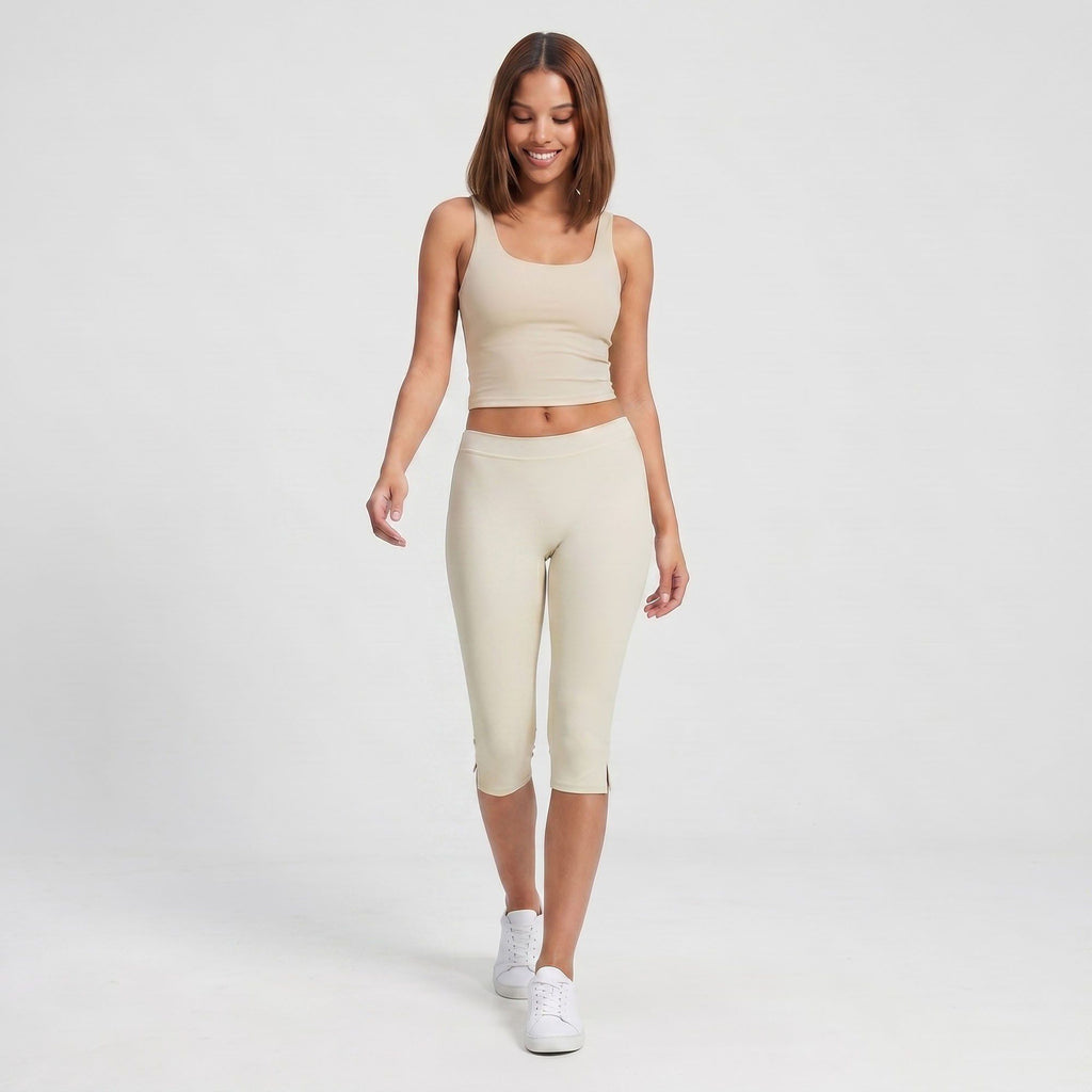 High Waist Capri Leggings Side Slit Cropped Workout Yoga Pants