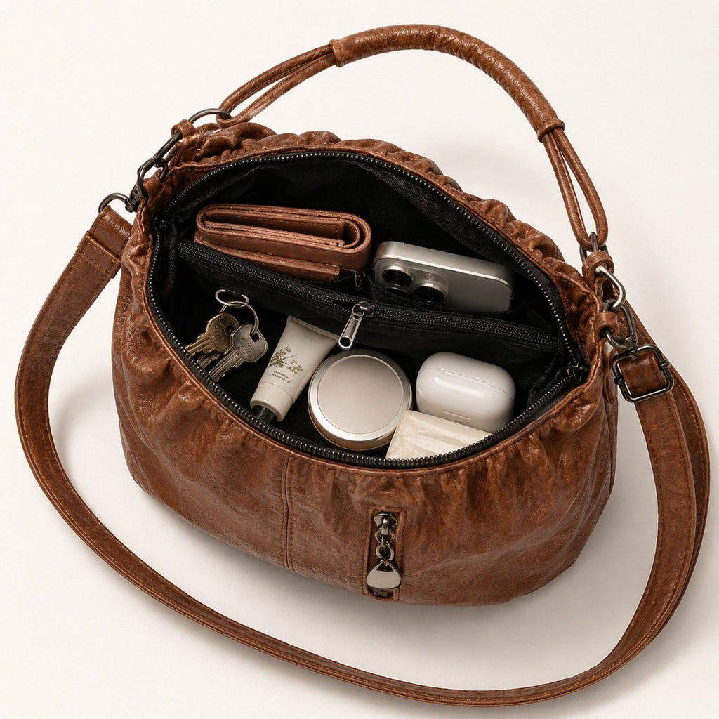 Soft Ruched Faux Leather Shoulder & Crossbody Bag