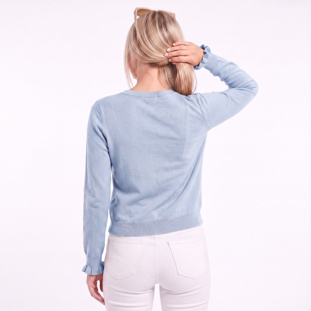Ruffle Trim Button-Front Knit Cardigan