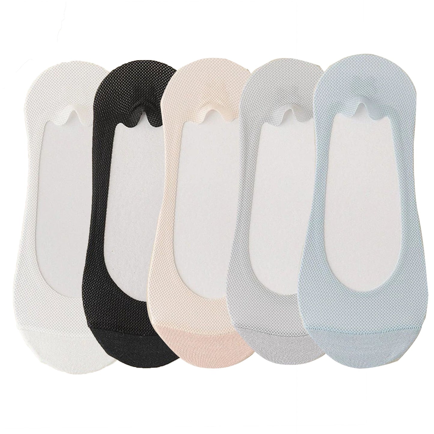 Anna-Kaci 5 Pairs Women No Show Mesh Panel Socks Low Cut Stretch Cotton Liner Non-Slip Design for Ballet Flats and Loafers
