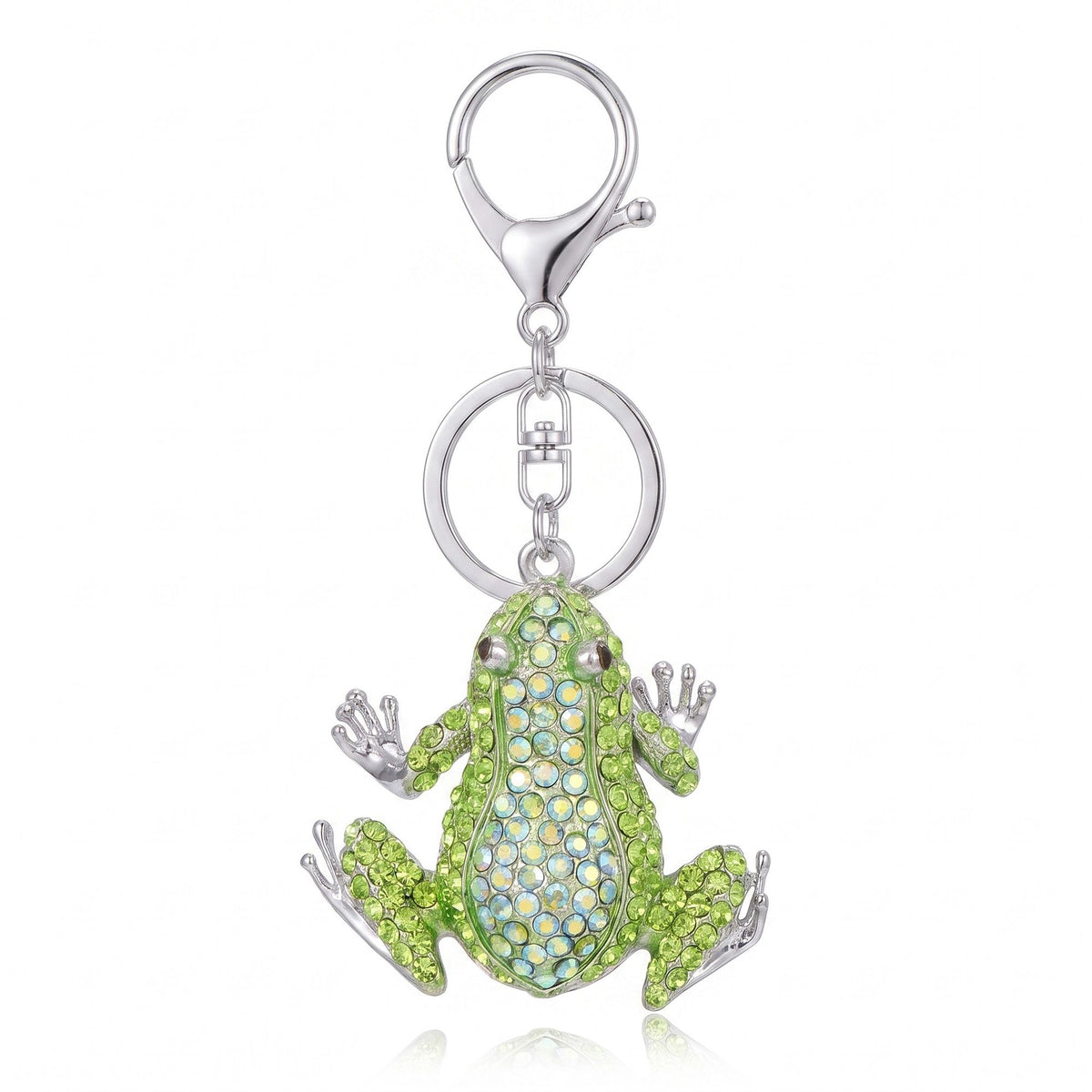 Green Frog Rhinestone Keychain Bag Charm with Lobster Clasp and Key Ring