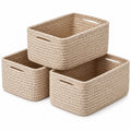 3 Piece Rectangular Woven Cotton Cord Desktop Storage Basket Set
