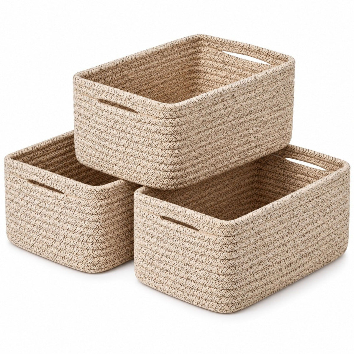 3 Piece Rectangular Woven Cotton Cord Desktop Storage Basket Set
