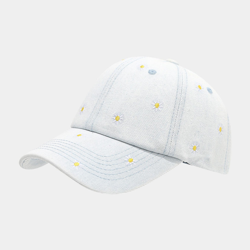 Denim Baseball Cap Daisy Embroidered Adjustable Dad Hat