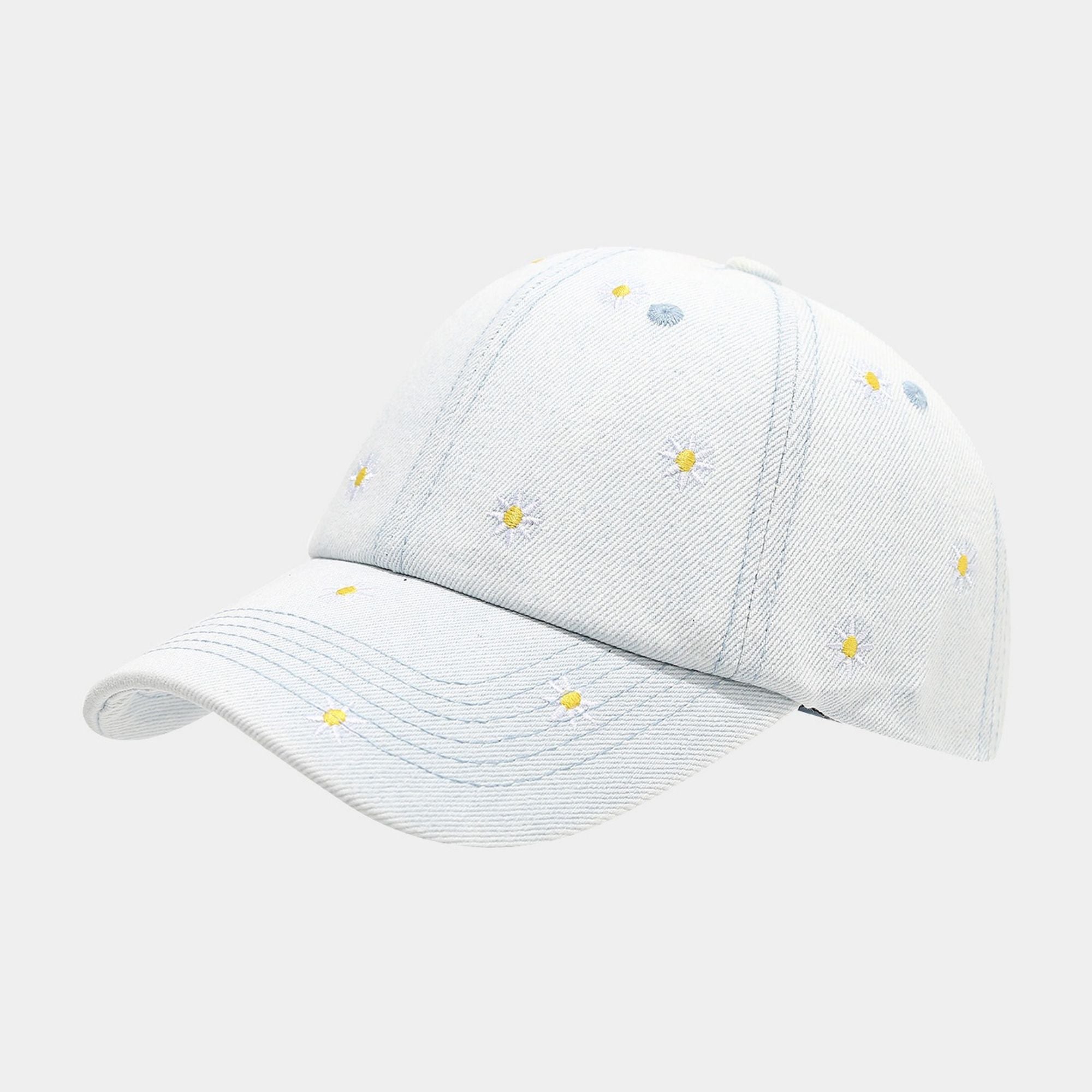 Denim Baseball Cap Daisy Embroidered Adjustable Dad Hat