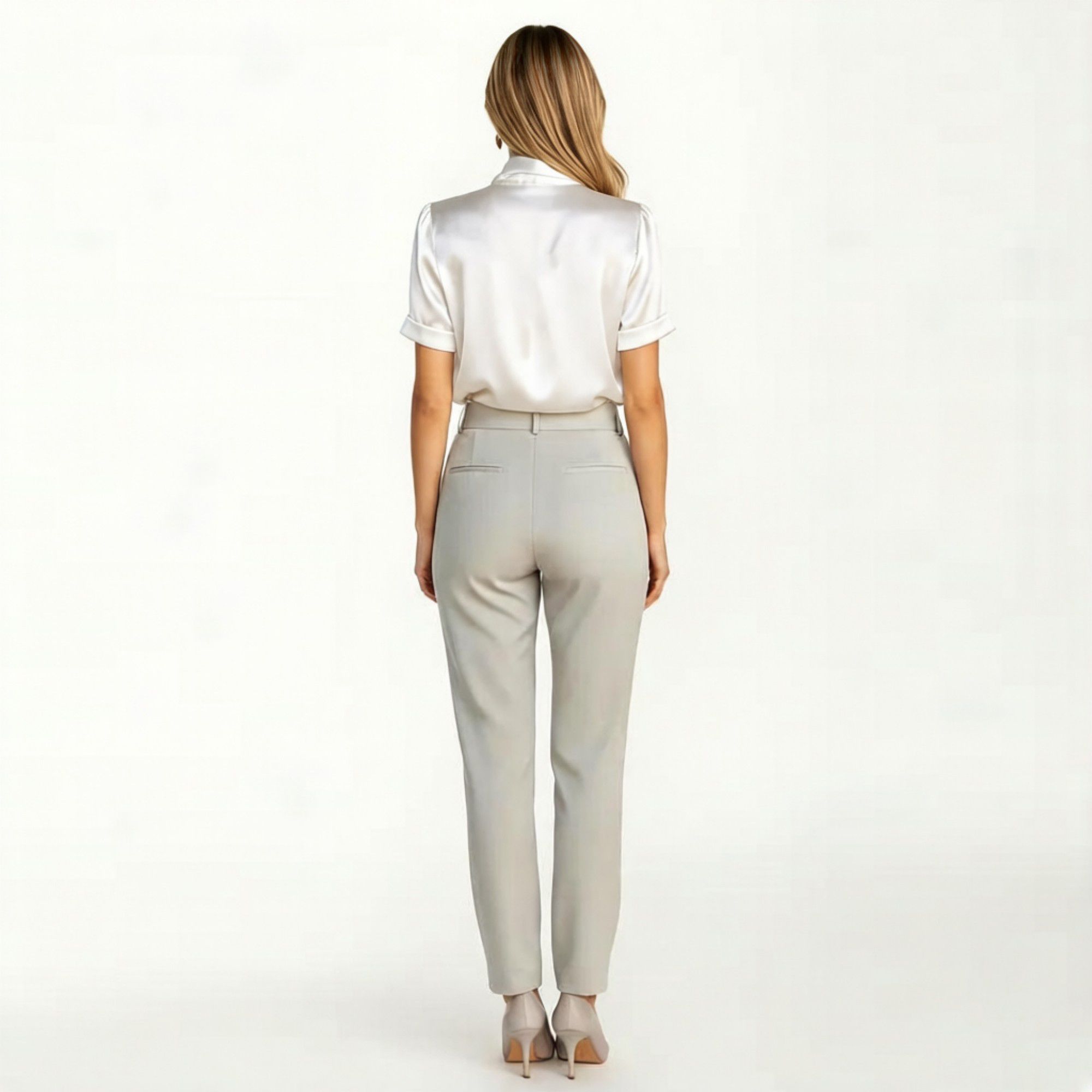 Anna-Kaci Women's Satin Bow Neck Blouse with Short Sleeves and Smooth Draped Finish