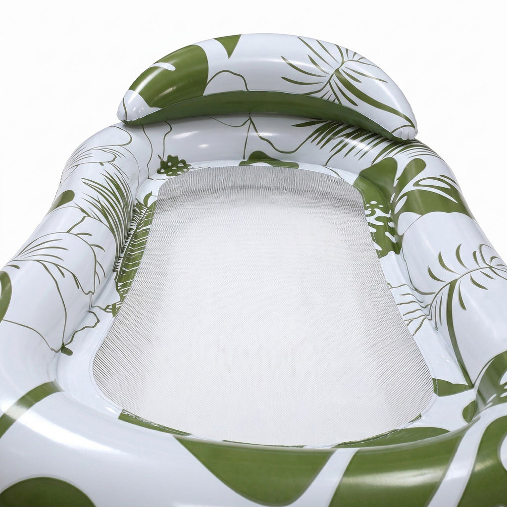 Pink Floral Inflatable Pool Lounger with Mesh Center