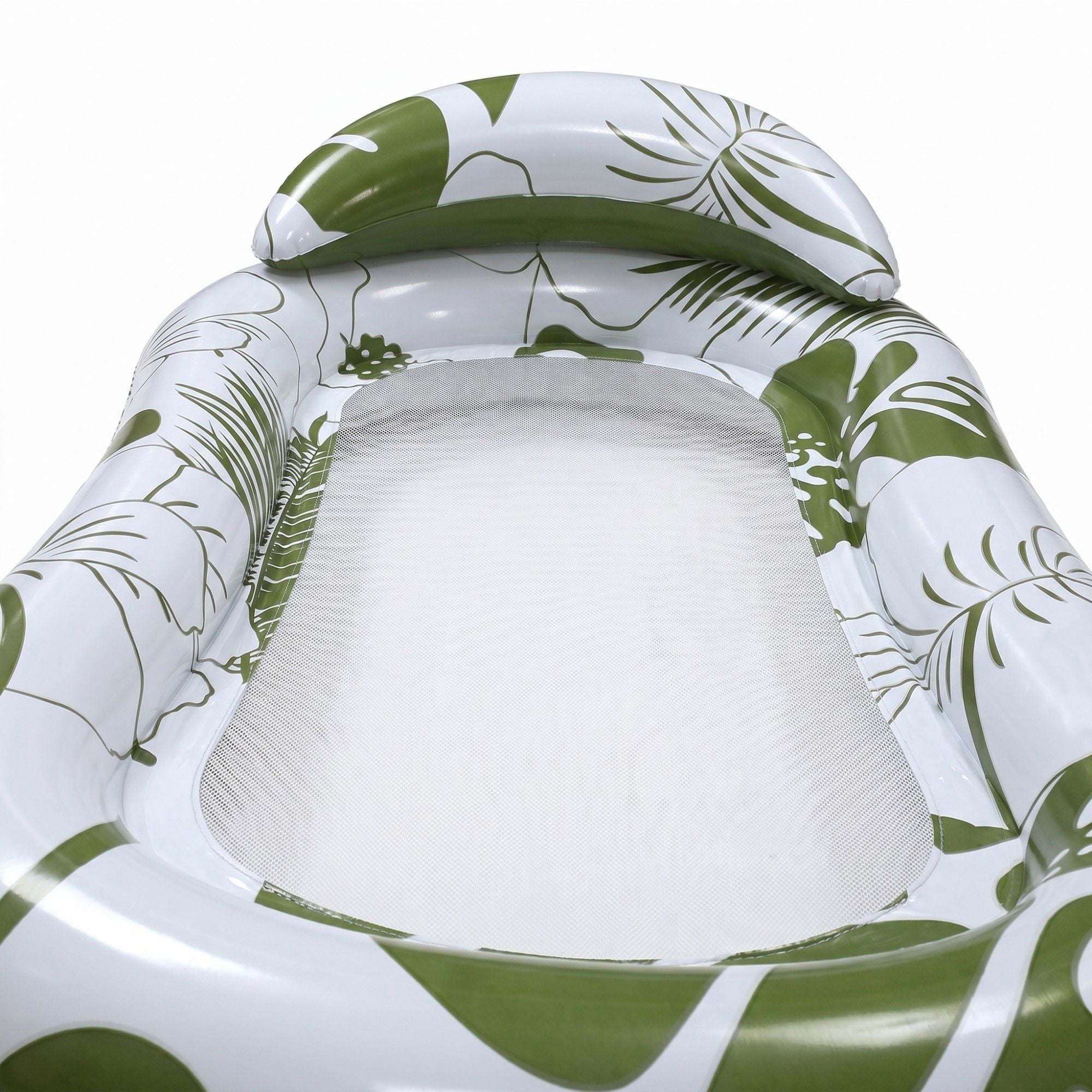 Pink Floral Inflatable Pool Lounger with Mesh Center