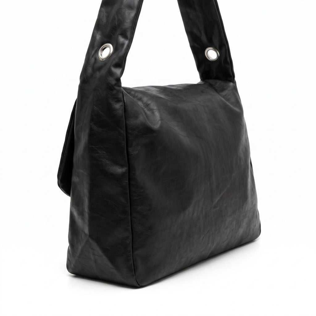 Flap Hobo Bag with Grommet Strap and Wide Shoulder Handle 11.8x9.5x4in