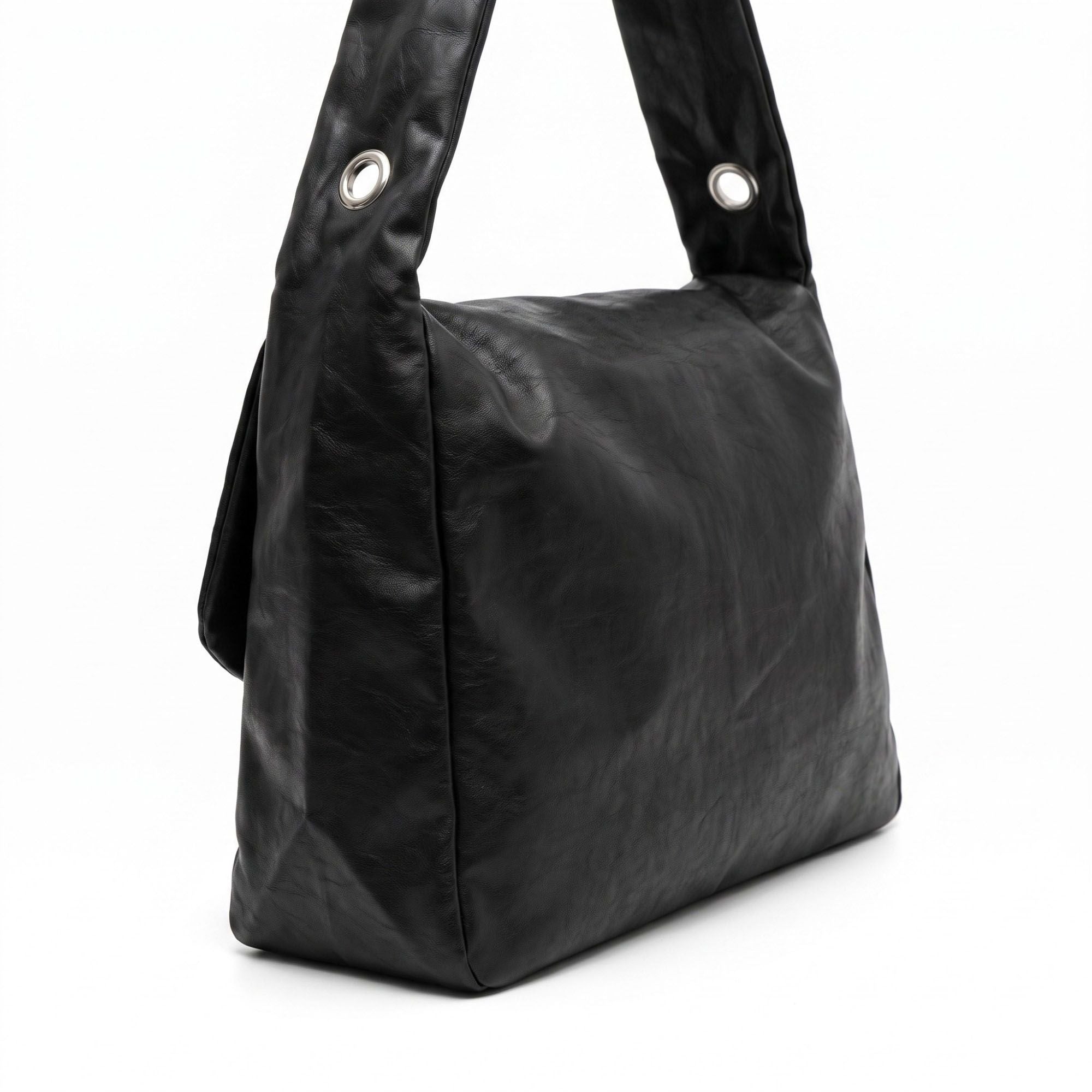 Flap Hobo Bag with Grommet Strap and Wide Shoulder Handle 11.8x9.5x4in