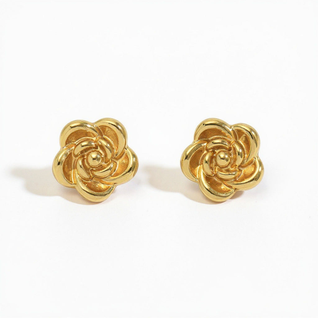 Sculpted Floral Stud Earrings with Layered Petal Detailing and Elegant Dimensional Design for a Classic Timeless Statement Look