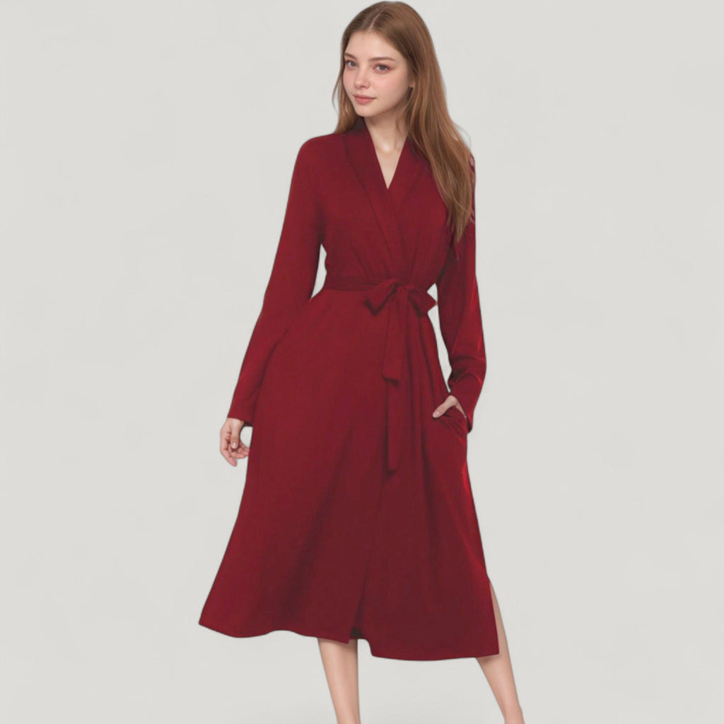 Anna-Kaci Lounge Women's Long Sleeve Wrap Robe with Waist Tie and Side Slits
