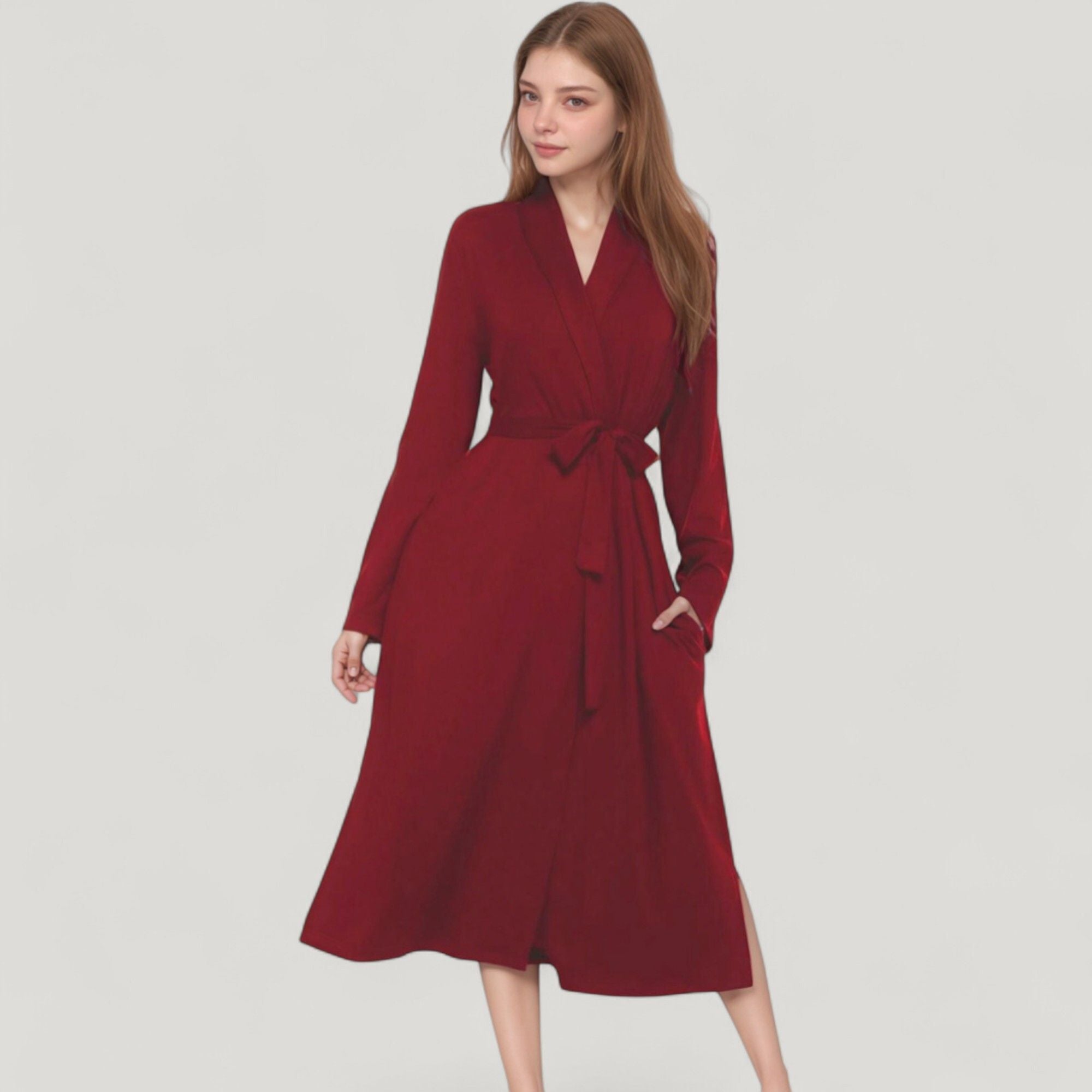 Anna-Kaci Lounge Women's Long Sleeve Wrap Robe with Waist Tie and Side Slits