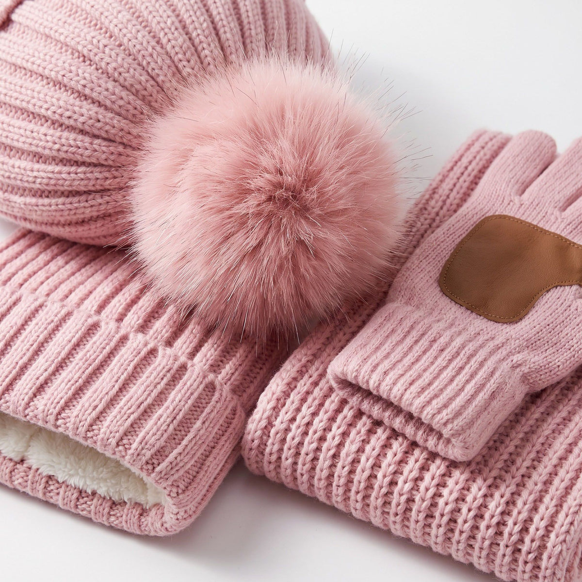 3 Piece Pom Beanie Scarf and Touchscreen Gloves Winter Set