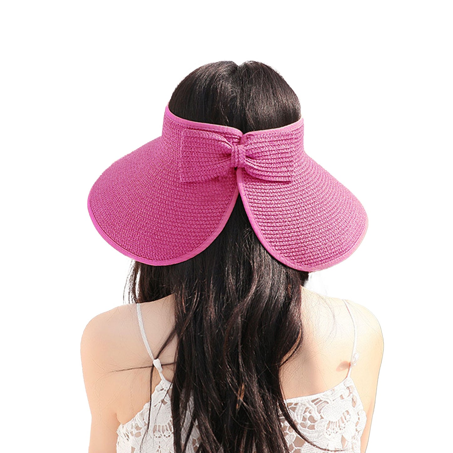 Anna-Kaci Women's Wide Brim Visor Hat with Bow Detail Adjustable Velcro Closure for Beach or Outdoor Protection