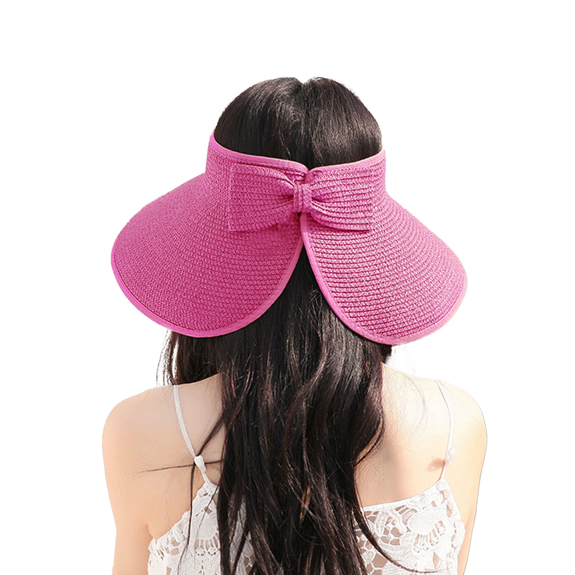 Anna-Kaci Women's Wide Brim Visor Hat with Bow Detail Adjustable Velcro Closure for Beach or Outdoor Protection