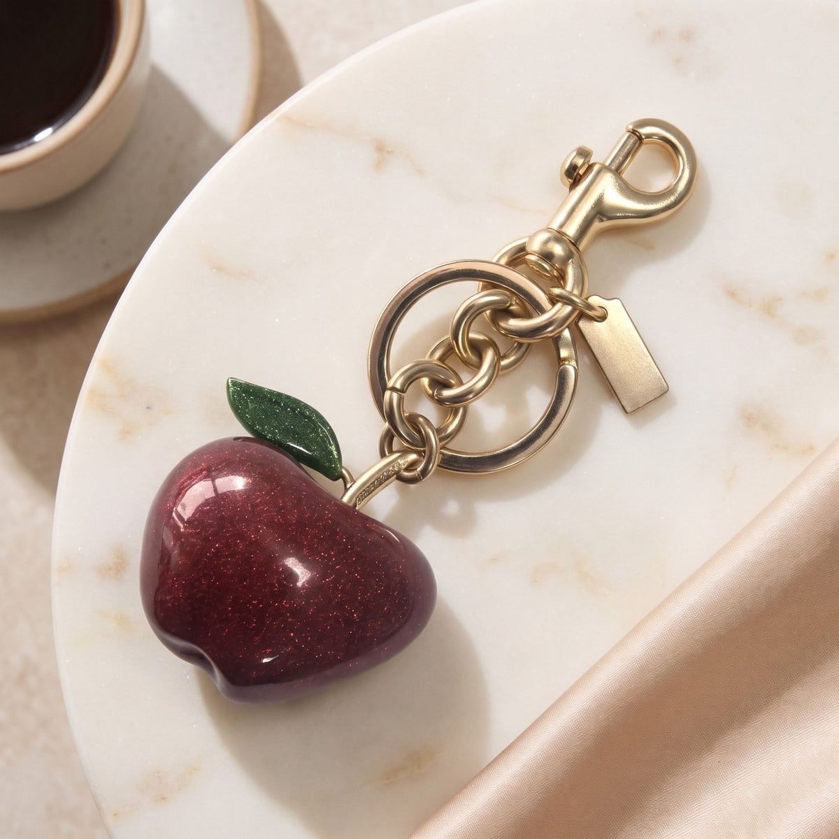 Glitter Apple Bag Charm Keychain with Lobster Clasp