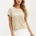 Anna-Kaci Women's Short Sleeve Textured Knit Top with Crew Neck Ribbed Trim and Relaxed Fit