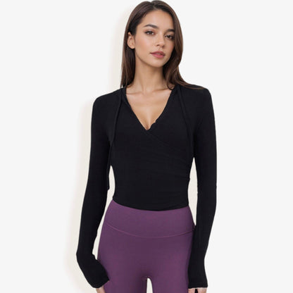 Hooded Long Sleeve Wrap-Around Activewear Top