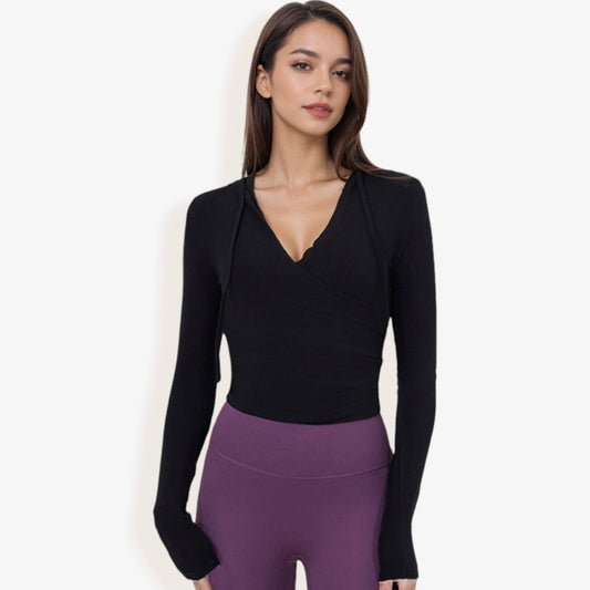 Hooded Long Sleeve Wrap-Around Activewear Top