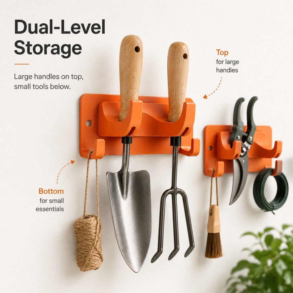 3-piece Wall Mounted Garden Tool Organizer Rack with Multi Hooks