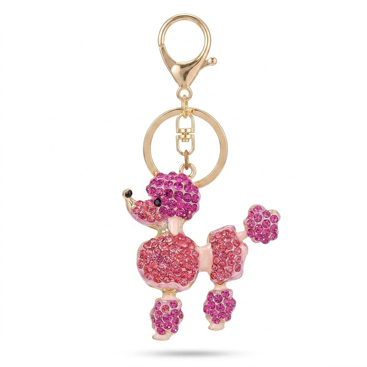 Poodle Rhinestone Keychain Bag Charm with Lobster Clasp and Key Ring