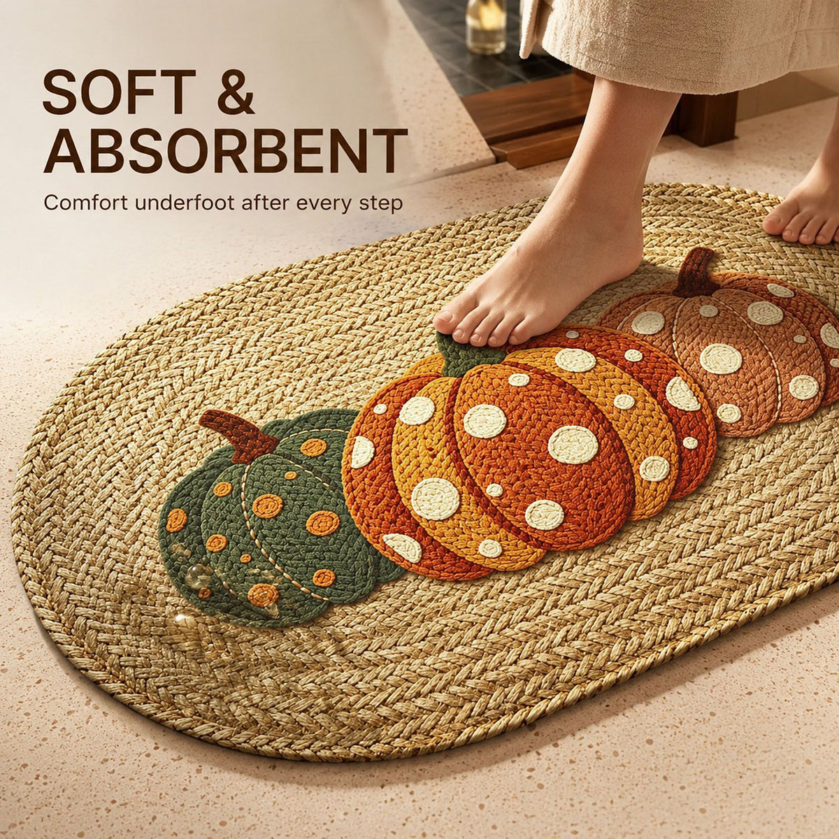 Fall Pumpkin Bath Mat Soft Absorbent Accent Rug 15.7 x 23.6 Inches