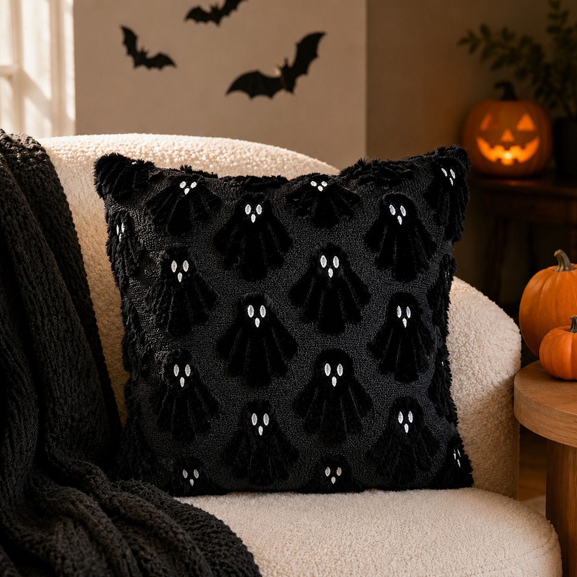 Halloween Tufted Ghost Throw Pillow Cover for Couch Bed and Chair
