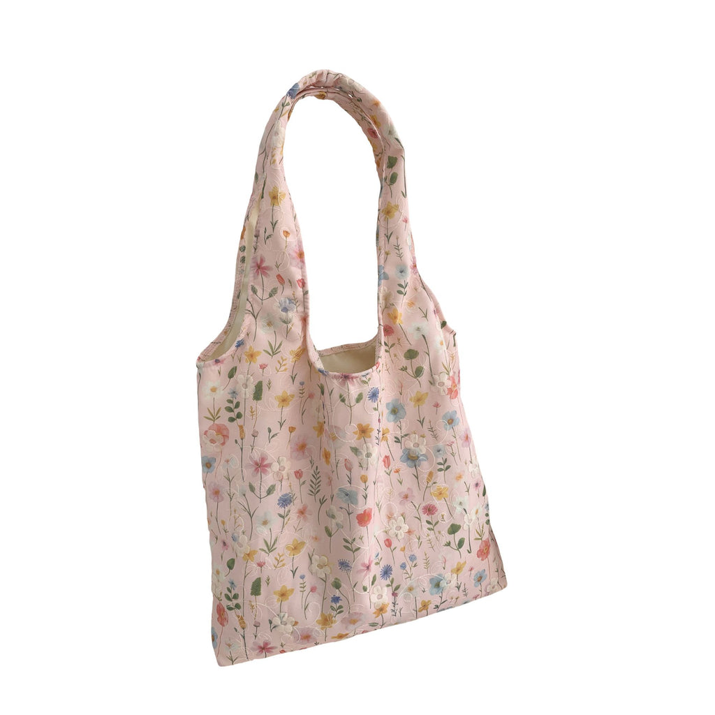 Embroidered Floral Tote Bag for Women, Lightweight Canvas Shoulder Bag for Everyday Use
