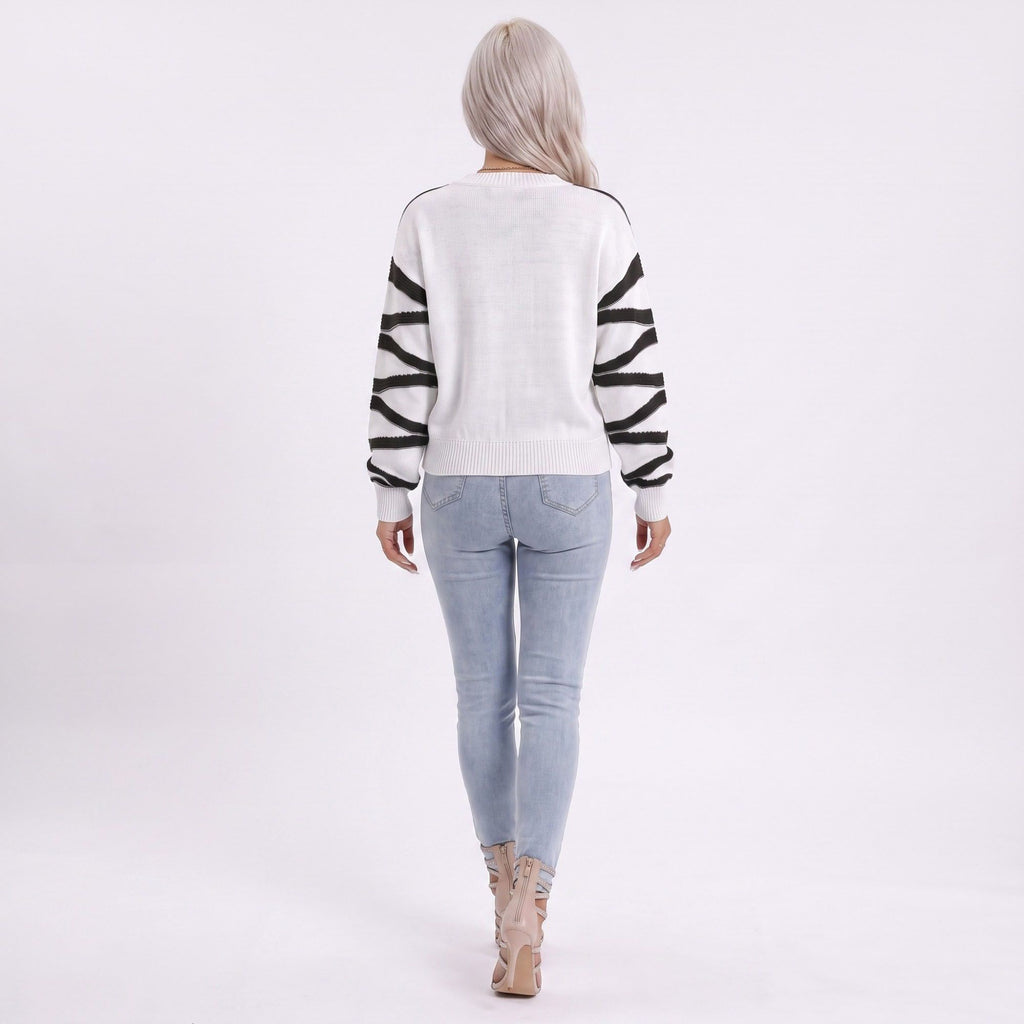 Wavy Stripe Crew Neck Long Sleeve Knit Sweater