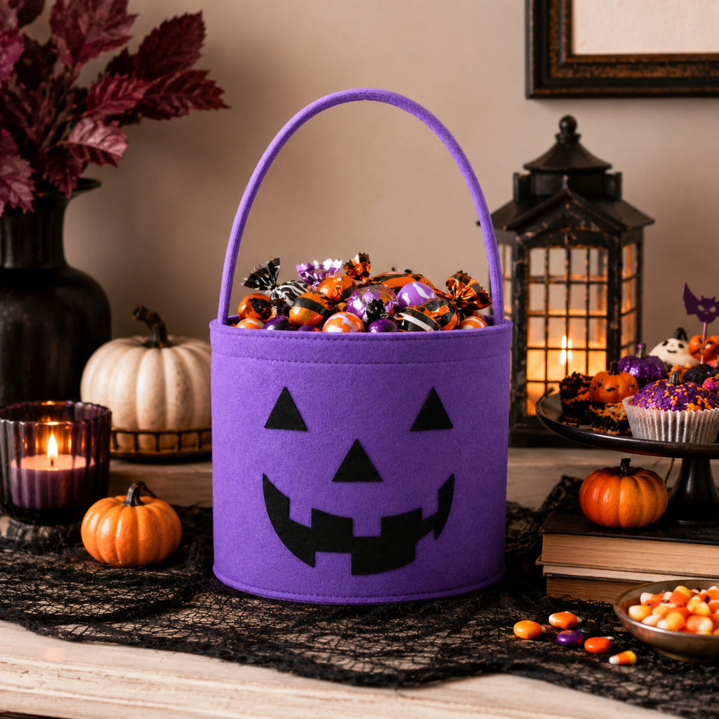 Halloween Felt Candy Bucket Pumpkin Trick or Treat Basket Large Capacity Holiday Storage Tote Bag