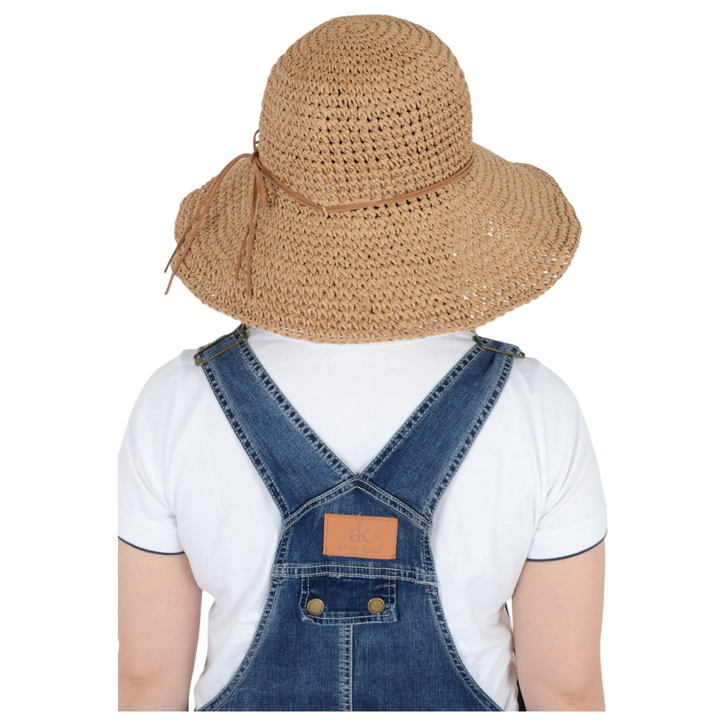 Anna-Kaci Woven Floppy Sun Hat with Rounded Crown and Decorative Bow Detail for Elegant Summer Shade and Vacation Style
