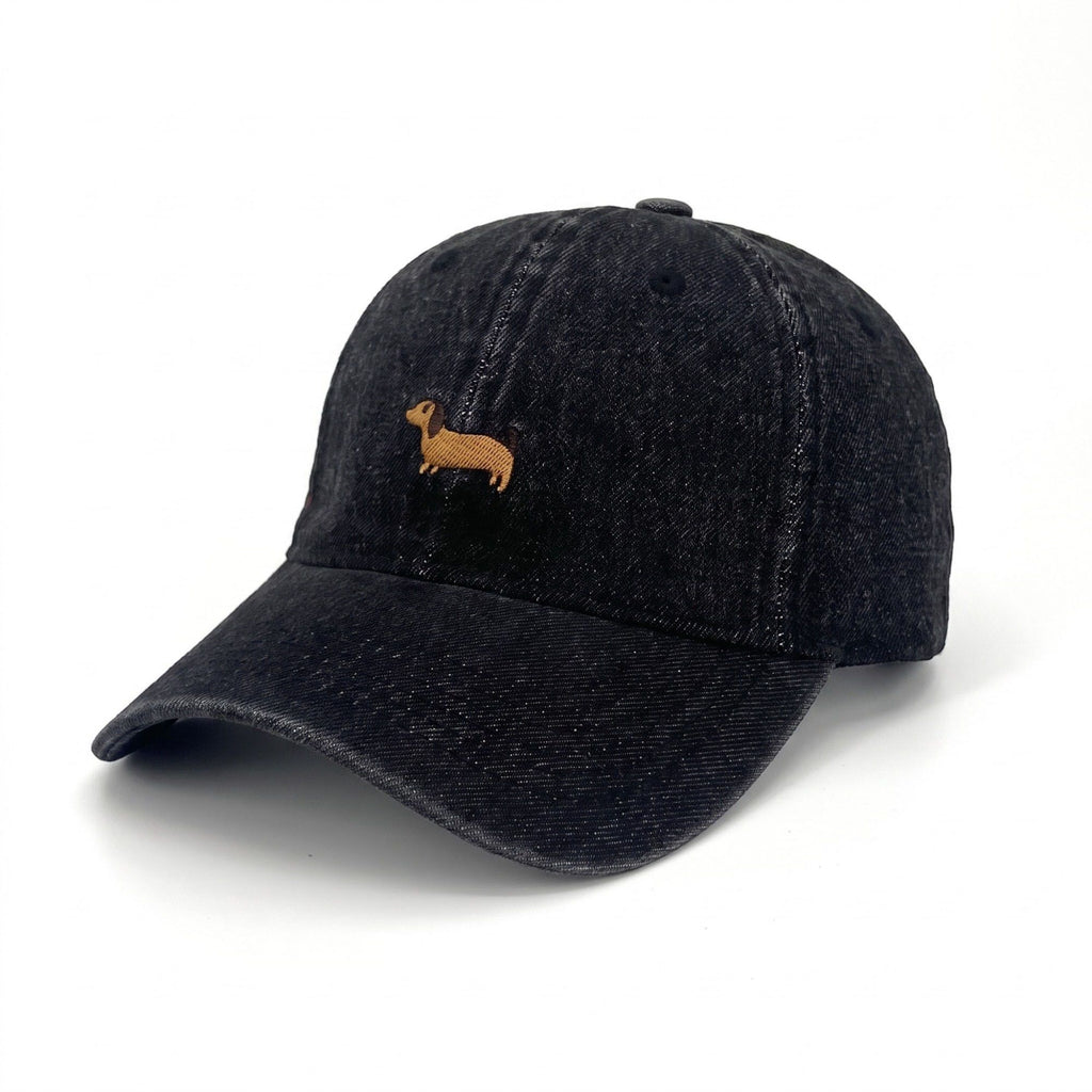 Embroidered Dachshund Baseball Cap Washed Curved Brim Casual Hat