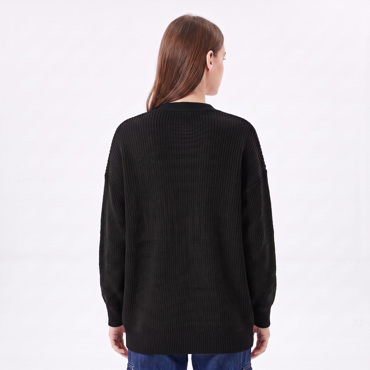 Textured V-Neck Button-Front Cardigan Sweater