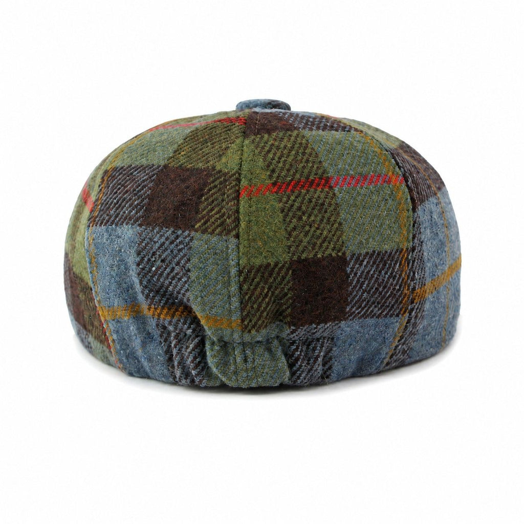 Plaid Wool Blend Newsboy Cap Vintage Baker Boy Hat Short Brim Eight Panel Cap
