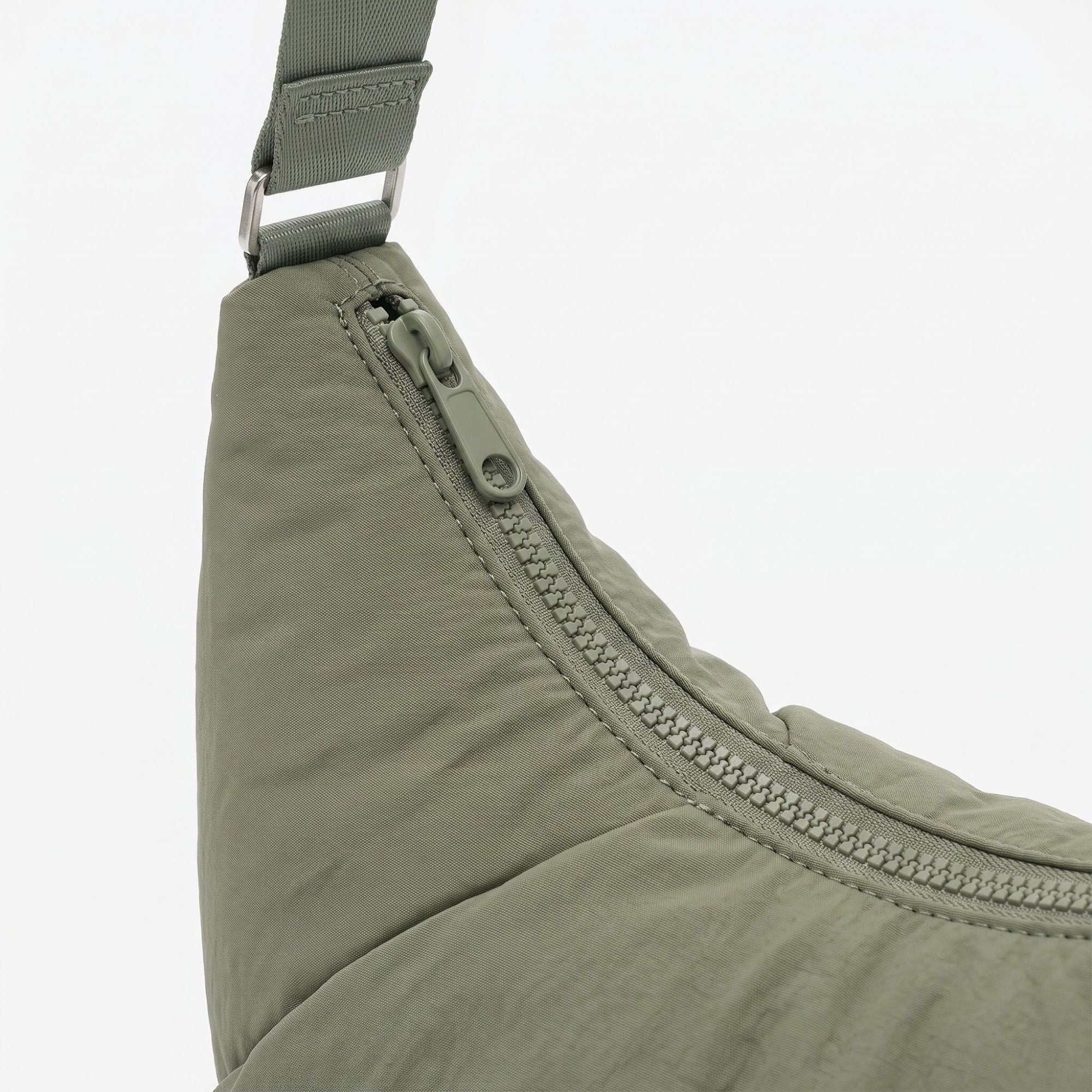 Padded Crescent Shoulder Bag with Wide Strap and Top Zipper Closure 13x7.5x2.5in
